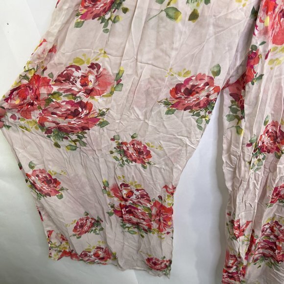 Zara L Sheer Pants Wide Leg Pink Flowers Floral Palazzo Nude Blogger Favorite - Picture 3 of 16